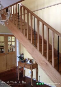 oak and metal spindles
