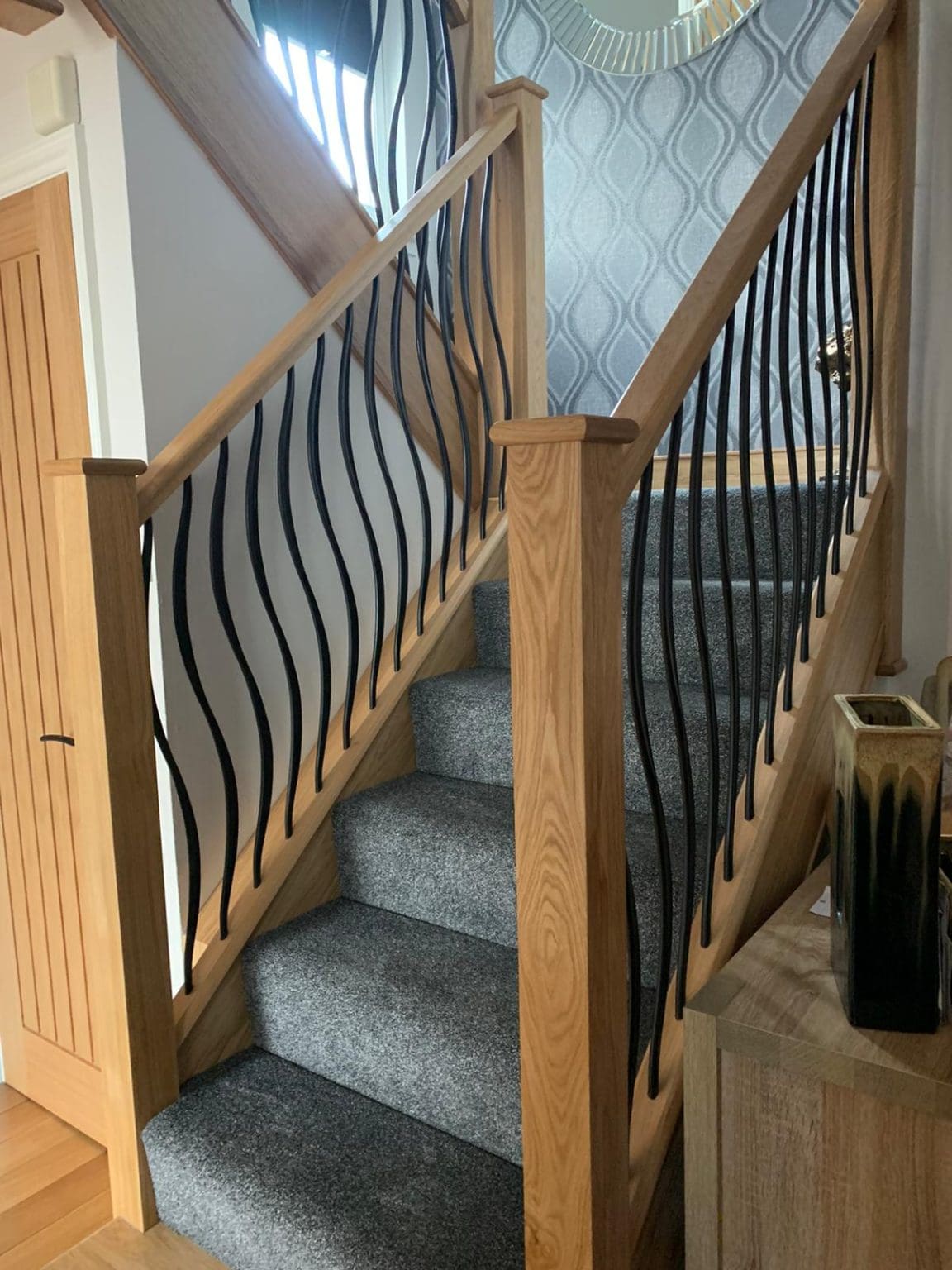 Oak staircase renovation with metal spindles in Scotland