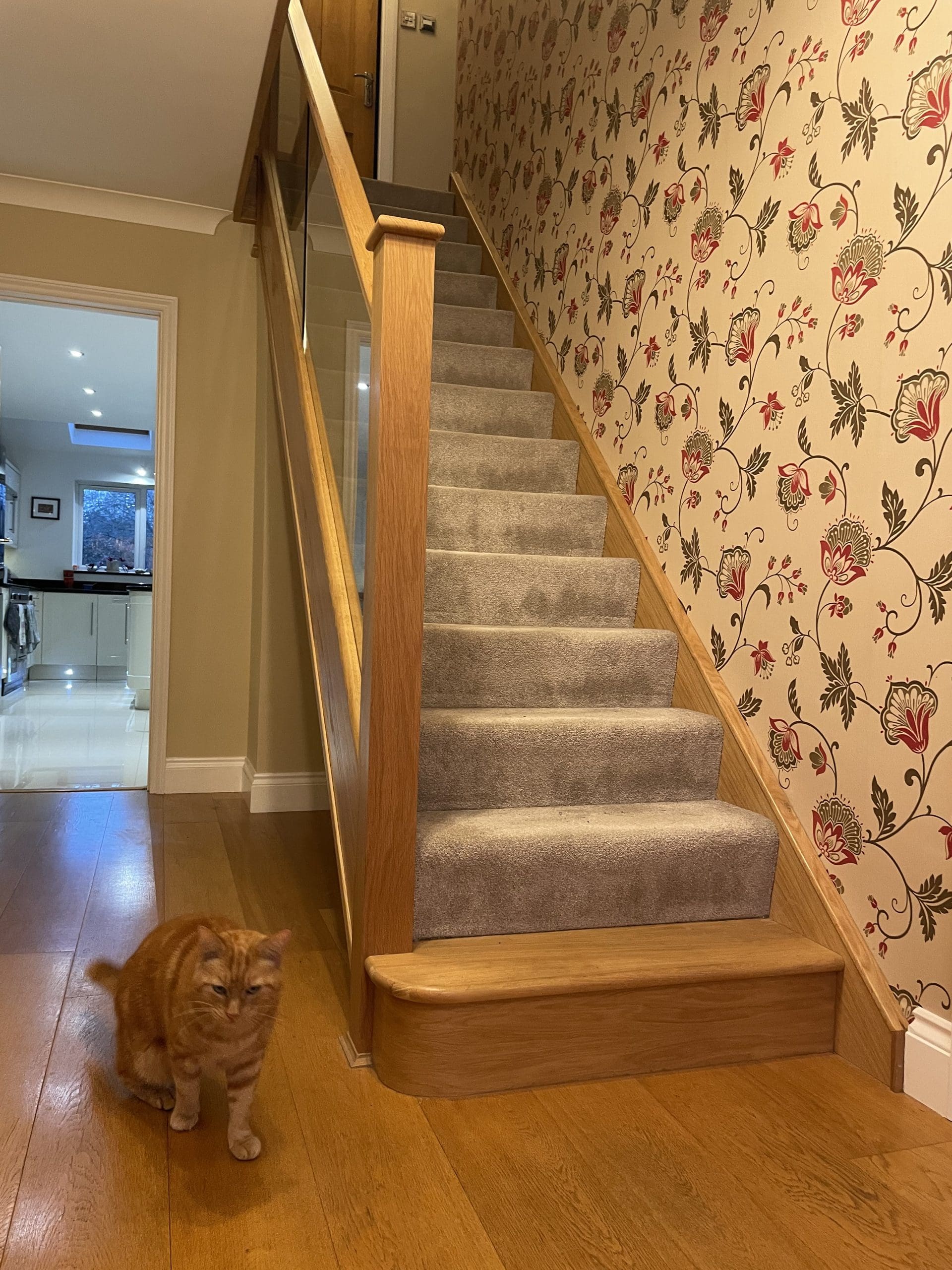 3 storeys of this Bedford family home cohesively connected with a light oak & glass staircase renovation.