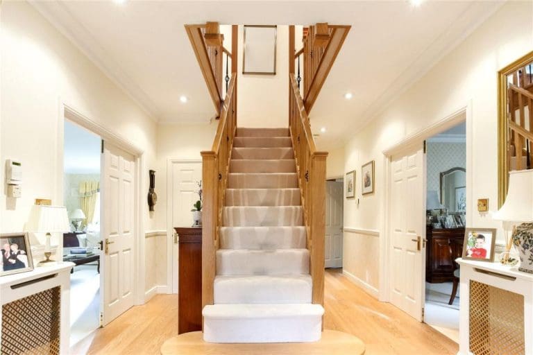2 different staircases are transformed in this Farnham family home. A grand central staircase to Wow visitors and a second staircase for convenient access. Two staircases, two different stylings, two excellent outcomes.