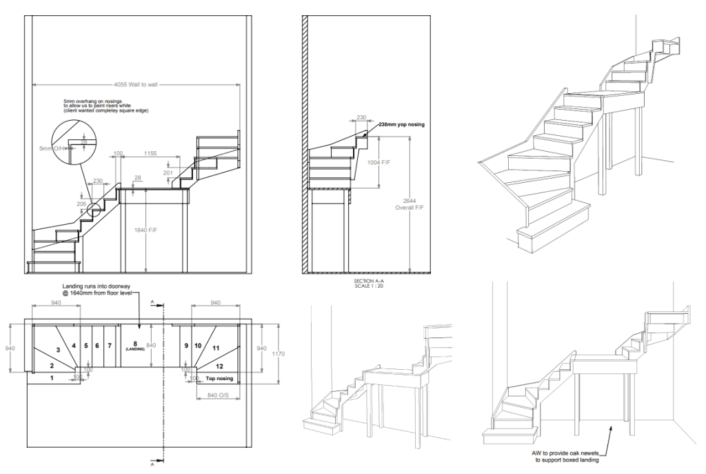 A white frameless glass staircase in a large open plan Lewisham living space.