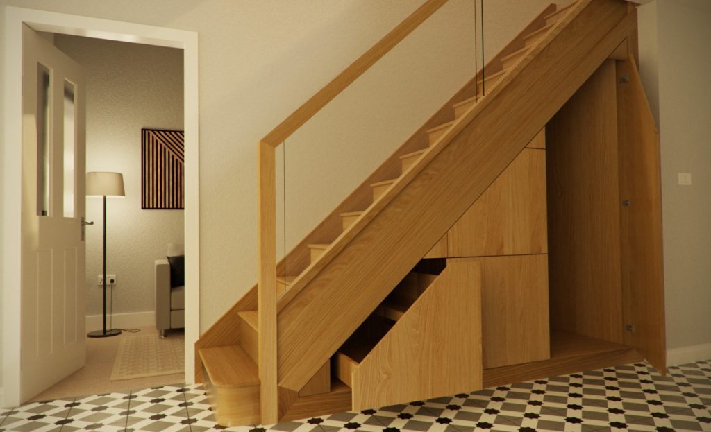 understairs storage drawers oak